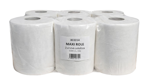 Ručník MAXI celulóza, 2vrst.,6ks,110m, 450útržků, výška 19cm,střed.odvíjení