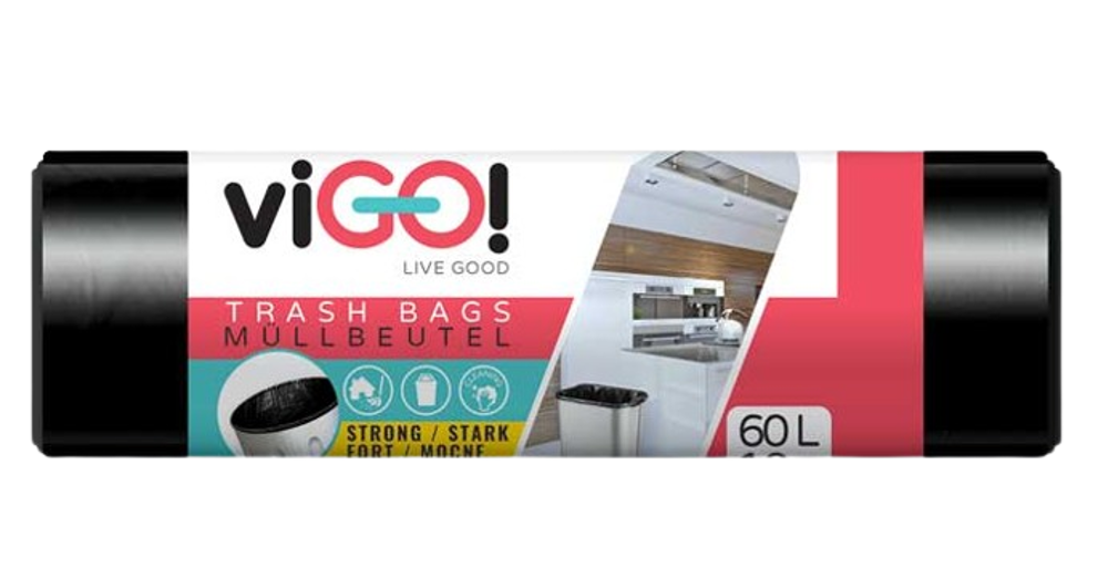 Pytle na odpad viGO! LDPE Q002, 60l, 10ks, 28my, 60x70cm, černé