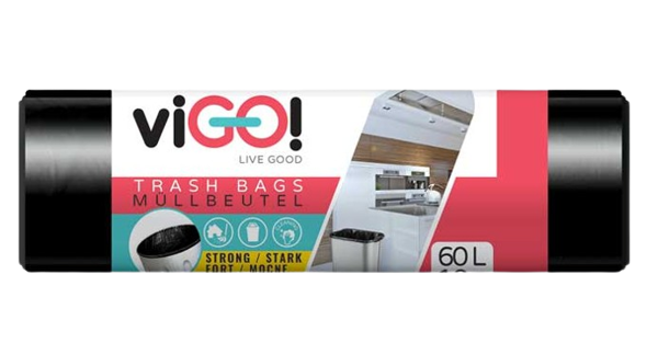 Pytle na odpad viGO! LDPE Q002, 60l, 10ks, 28my, 60x70cm, černé