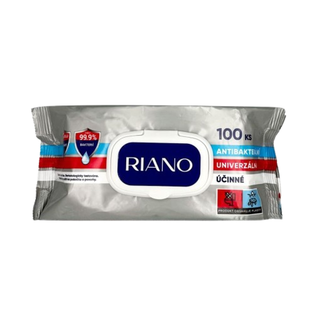 RIANO antibakteriální vlhčené ubrousky 2v1 100ks univerzální