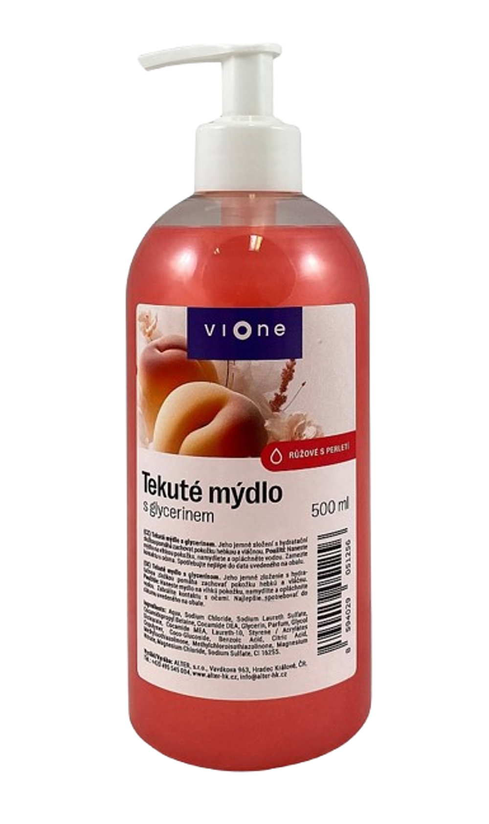 Vione tekuté mýdlo 500ml RŮŽOVÉ (Broskev) s glycerinem, čiré s pumpičkou