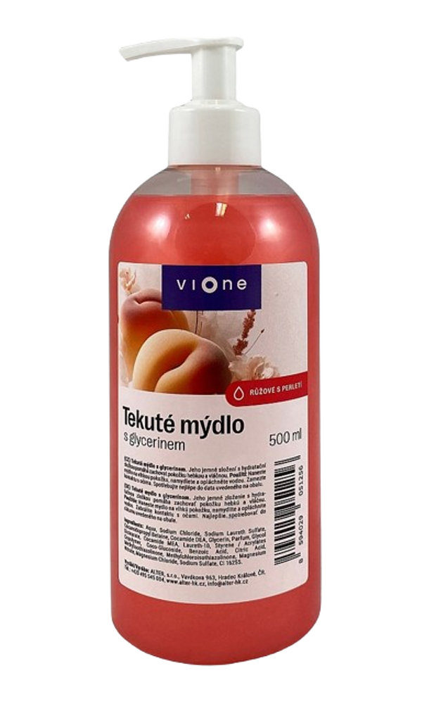 Vione tekuté mýdlo 500ml RŮŽOVÉ (Broskev) s glycerinem, čiré s pumpičkou