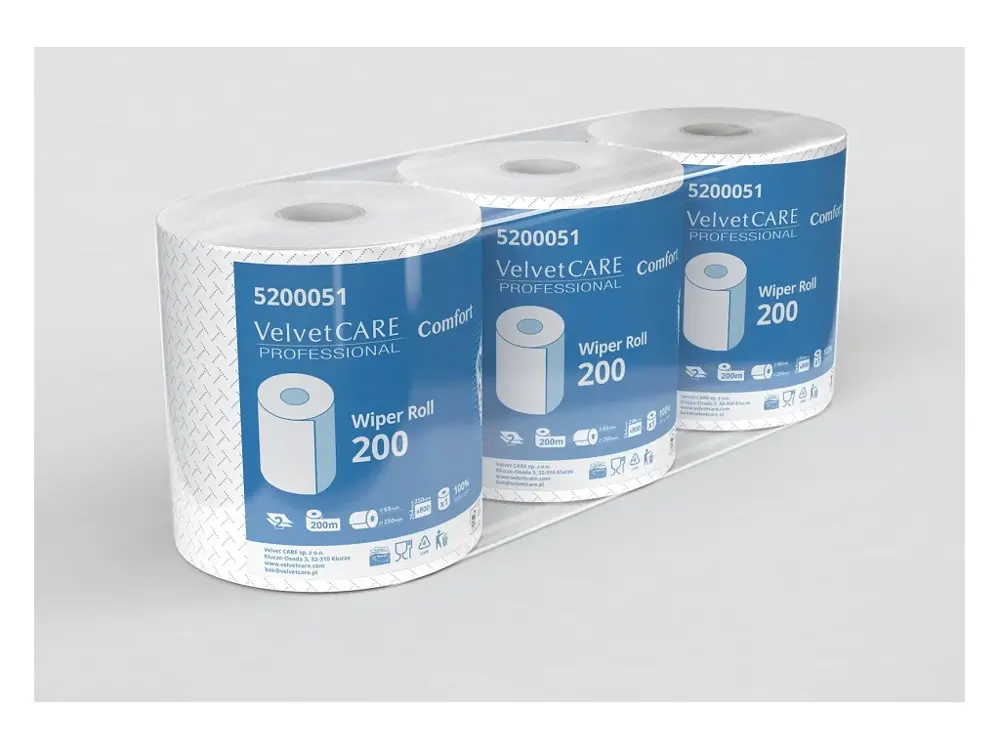Průmyslová papírová utěrka VelvetCARE Professional 800 bílá, 2vrstvy, 200m - 3ks