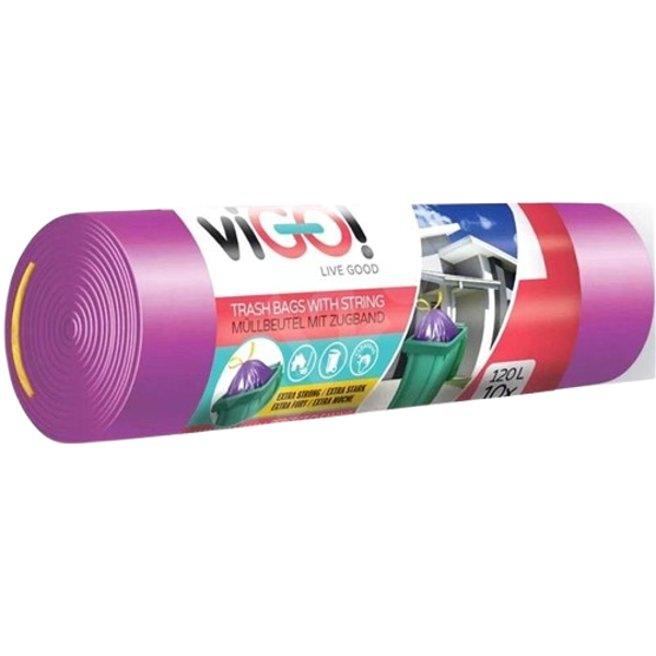 Pytle na odpad viGo! LDPE 120l, 10ks, 25my, 70x100cm, zatahovací, fialové