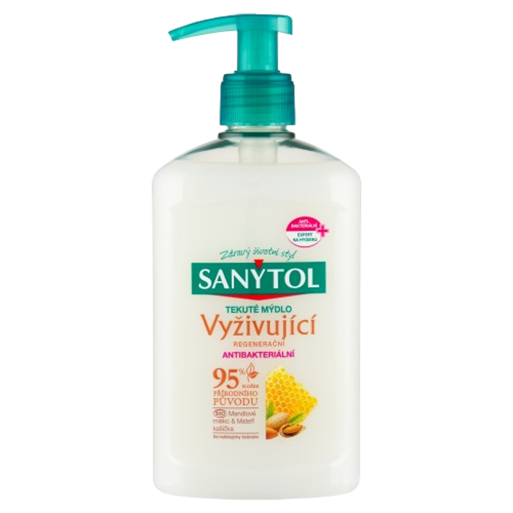 SANYTOL antb. mýdlo 95% přír.složení vyživující 250ml Mand. mléko&Mateří kašička