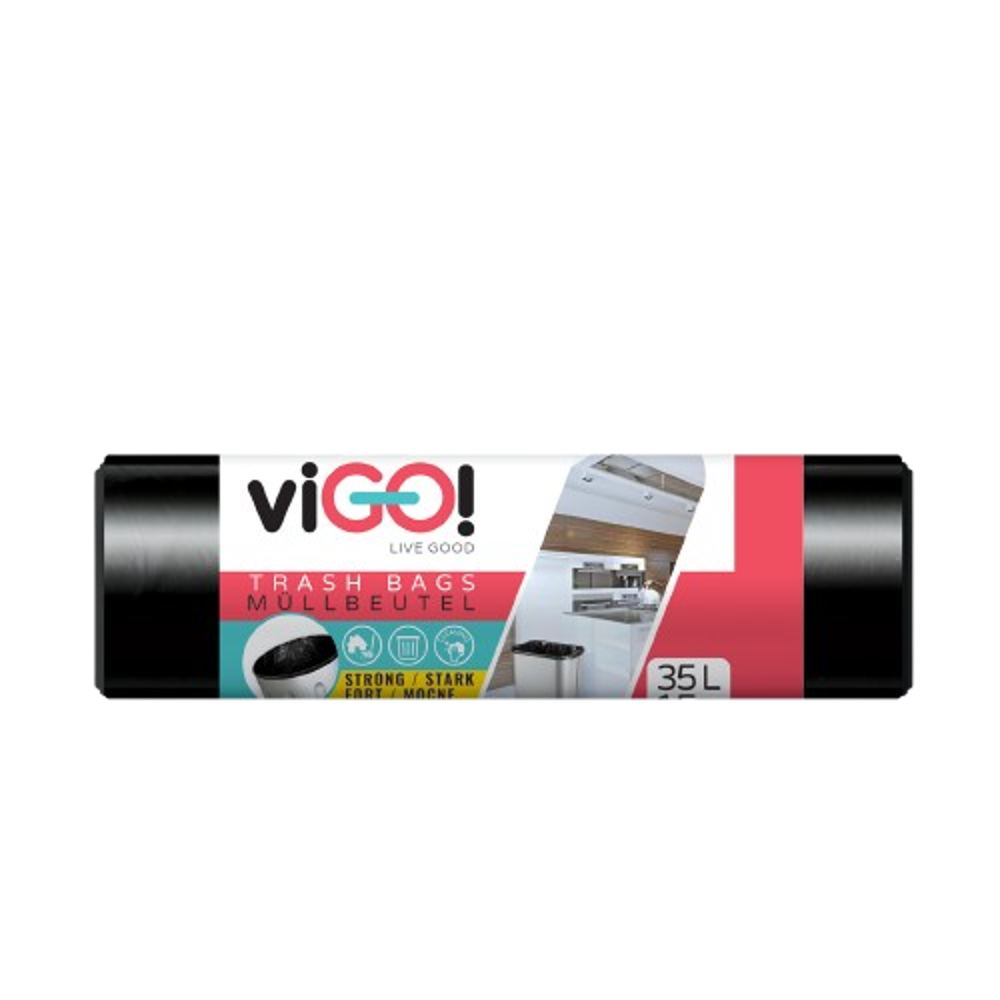 Pytle na odpad viGO! LDPE Q001, 35l, 15ks/role, 24my, 50x60cm, černé