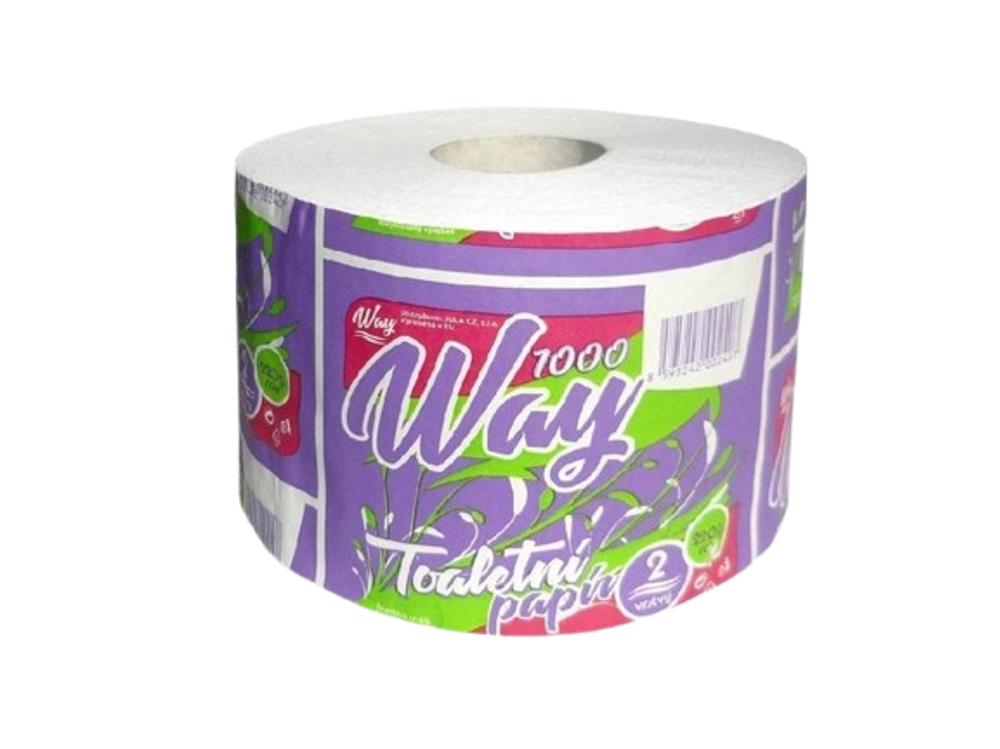 Toaletní papír WAY 1000 útr, 2vr, bílý, délka 68m, recykl (1ks)