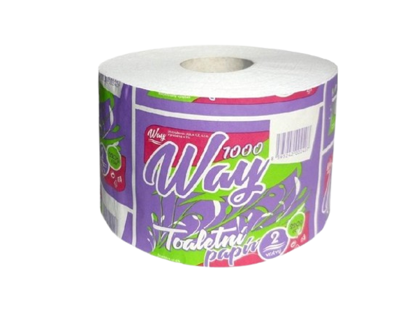 Toaletní papír WAY 1000 útr, 2vr, bílý, délka 68m, recykl (1ks)