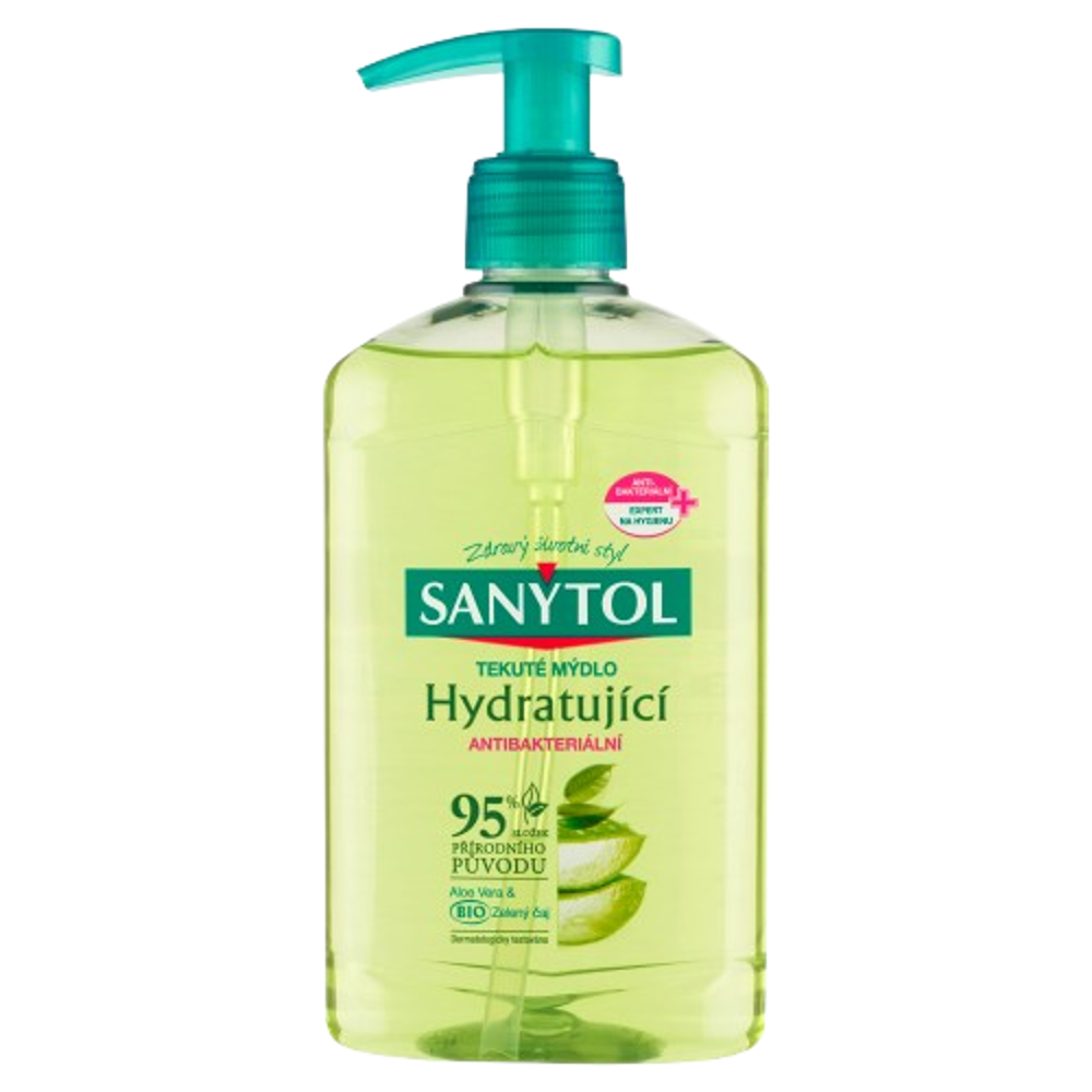 SANYTOL antb.mýdlo 95% přír.složení hydratující 250ml Aloe Vera&Zelený čaj