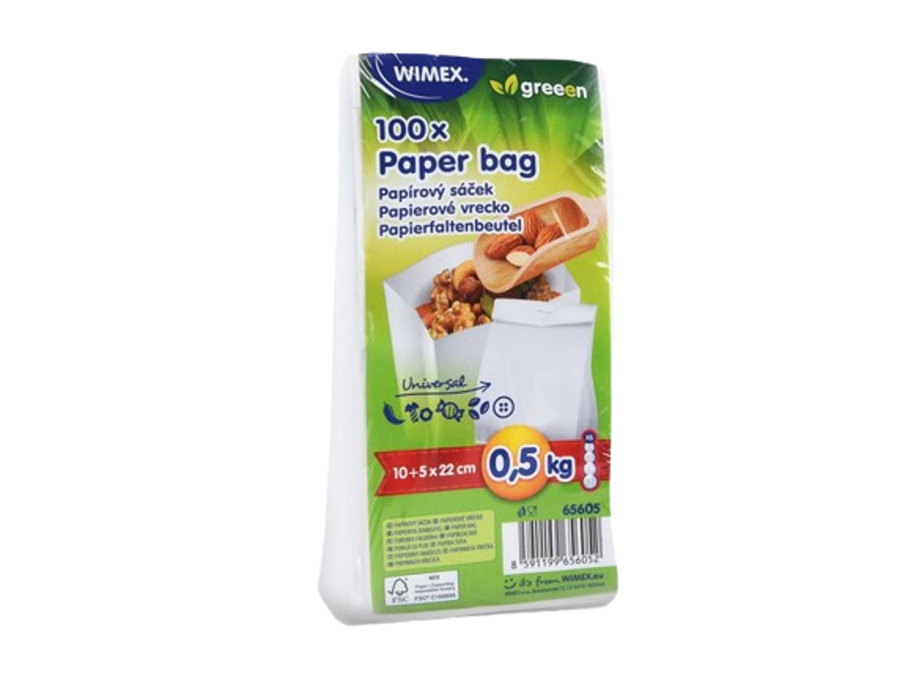Sáčky svačinové papírové, 100ks, 500g, bílé