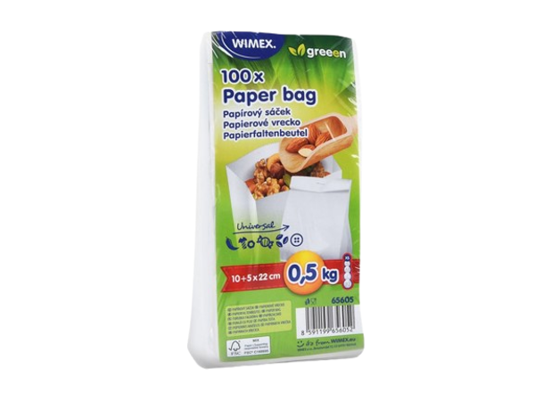 Sáčky svačinové papírové, 100ks, 500g, bílé