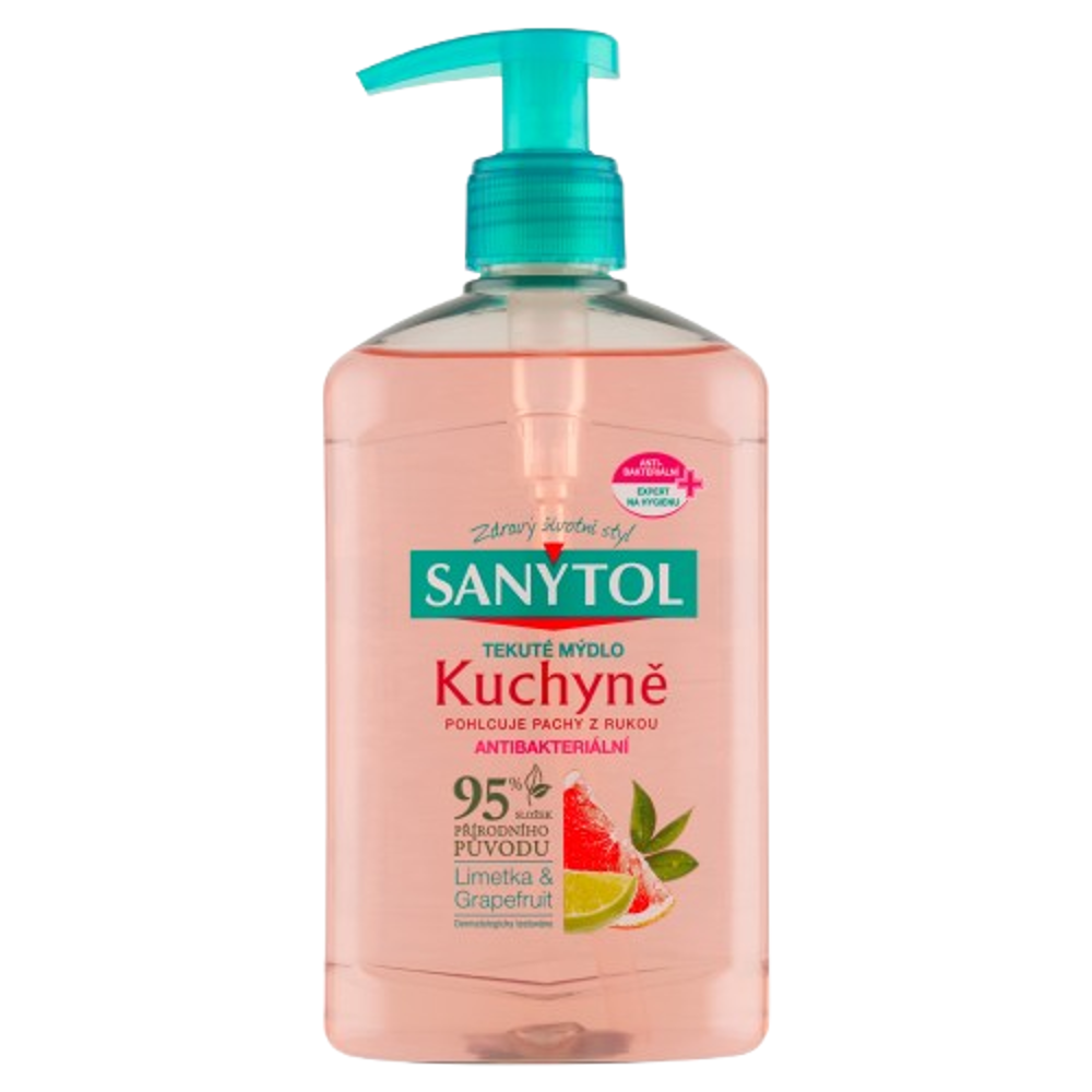 SANYTOL antb. mýdlo 95% přír. složení kuchyně 250ml Limetka&Grapefruit