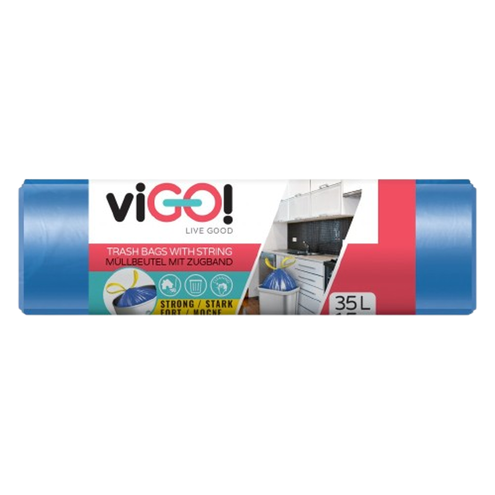 Pytle na odpad viGO! HDPE Q032, 35l, 15ks/role, 12my, 50x60cm, zatahovací, modré