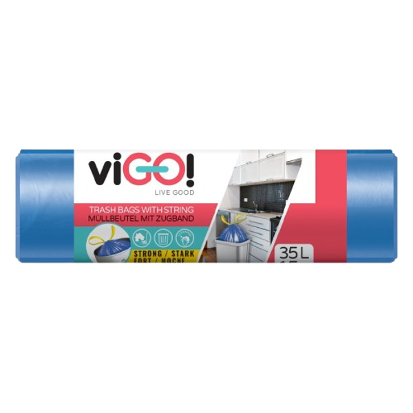 Pytle na odpad viGO! HDPE Q032, 35l, 15ks/role, 12my, 50x60cm, zatahovací, modré