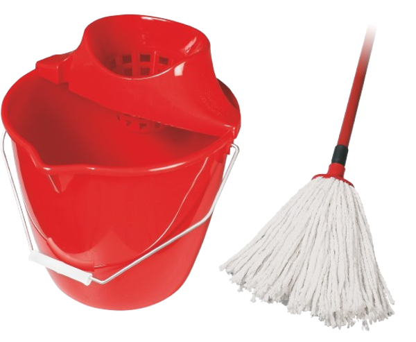 Úklidová souprava: mop bavlněný 160g, kbelík, ždímač, červená