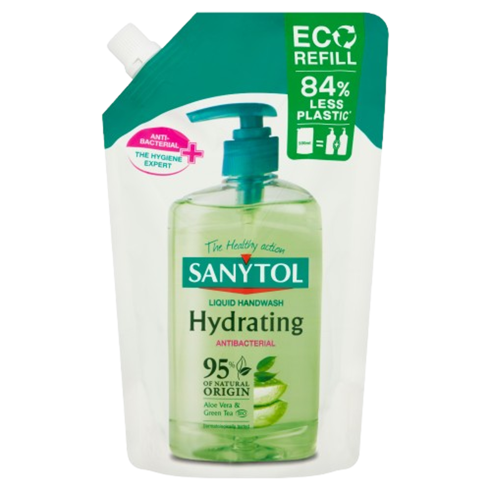 SANYTOL antb. mýdlo 95% přír.složení hydratující náhradní náplň 500ml Aloe Vera&Zelený čaj